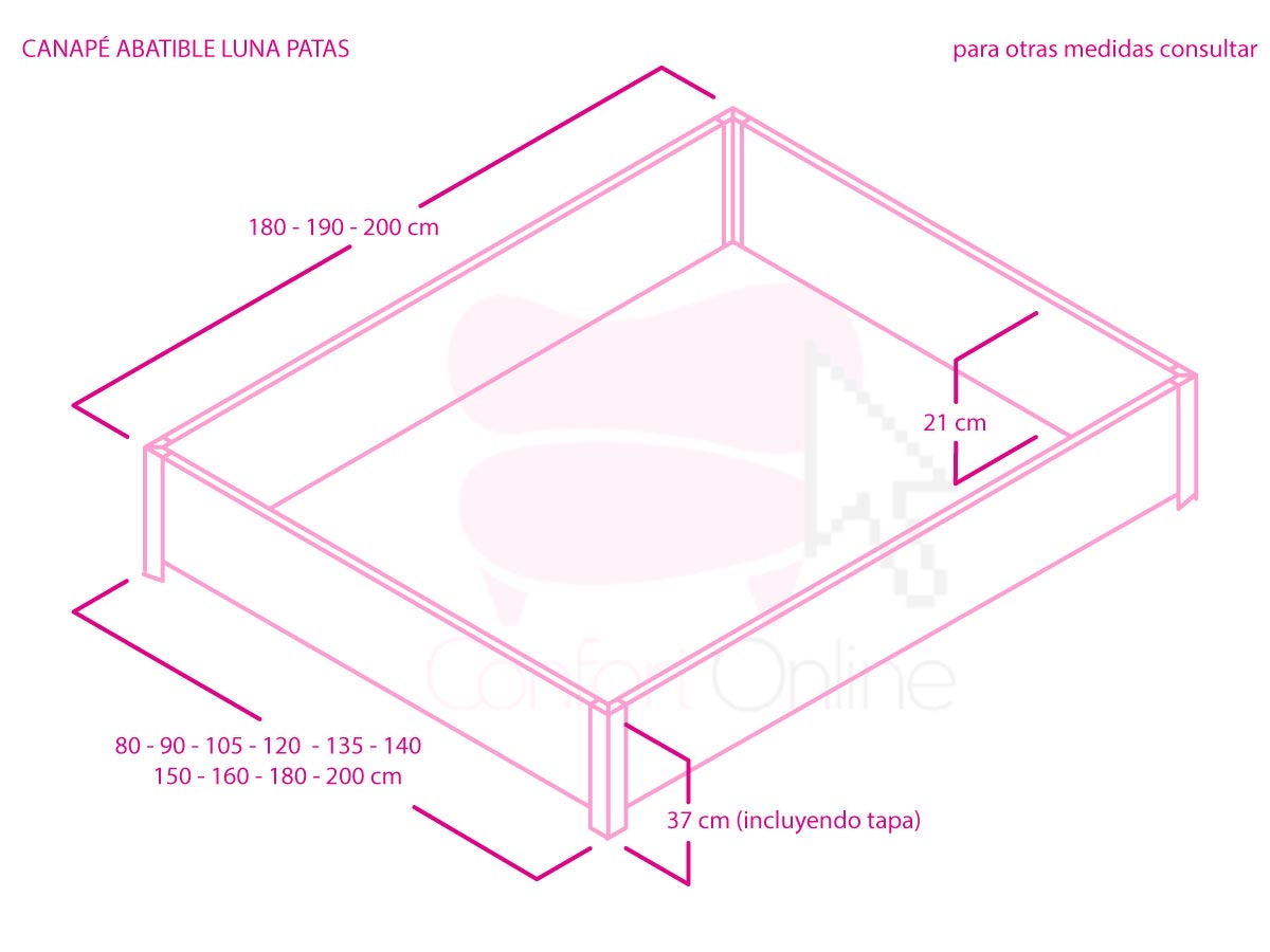 Colonos Anfibio Mono Canapé Abatible de Madera Luna | Patas de 5 cm | Tapa tapizada 3D